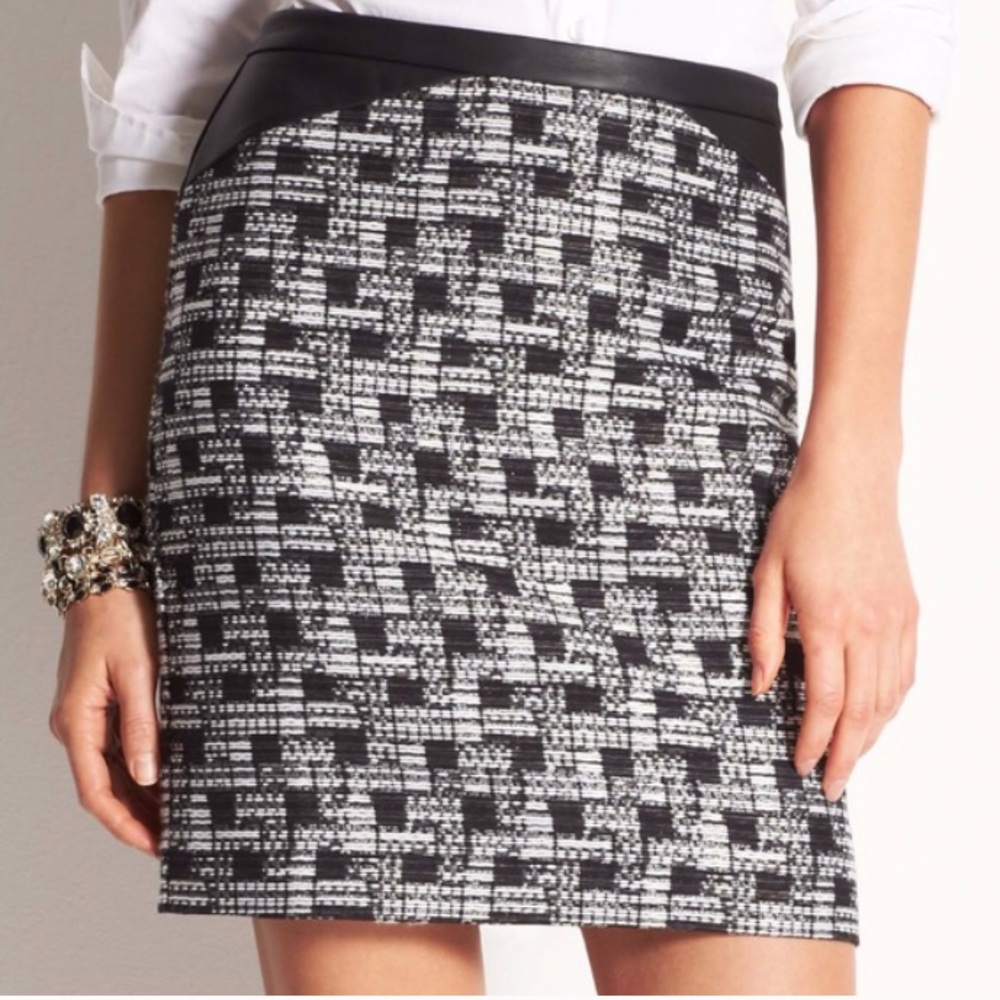 Ann Taylor Faux Leather Trim Metallic Tweed Skirt
